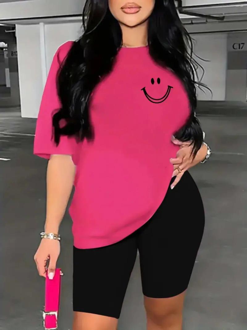 Womens Tracksuits Summer Casual Loose Fit Large Size Letter Print Round Neck Short Sleeved T-shirt Shorts Two-piece Set