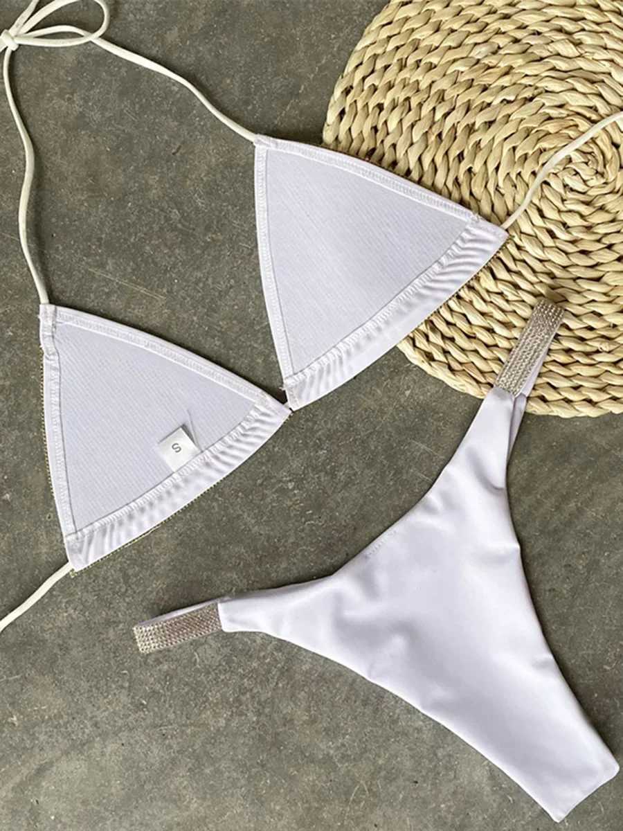 Halter Jeweld Sequins Diamond Bikini Womens Swimsuit Fa Swimsuit Two Piece Bikini Set Mini SwimsuitXJ250324