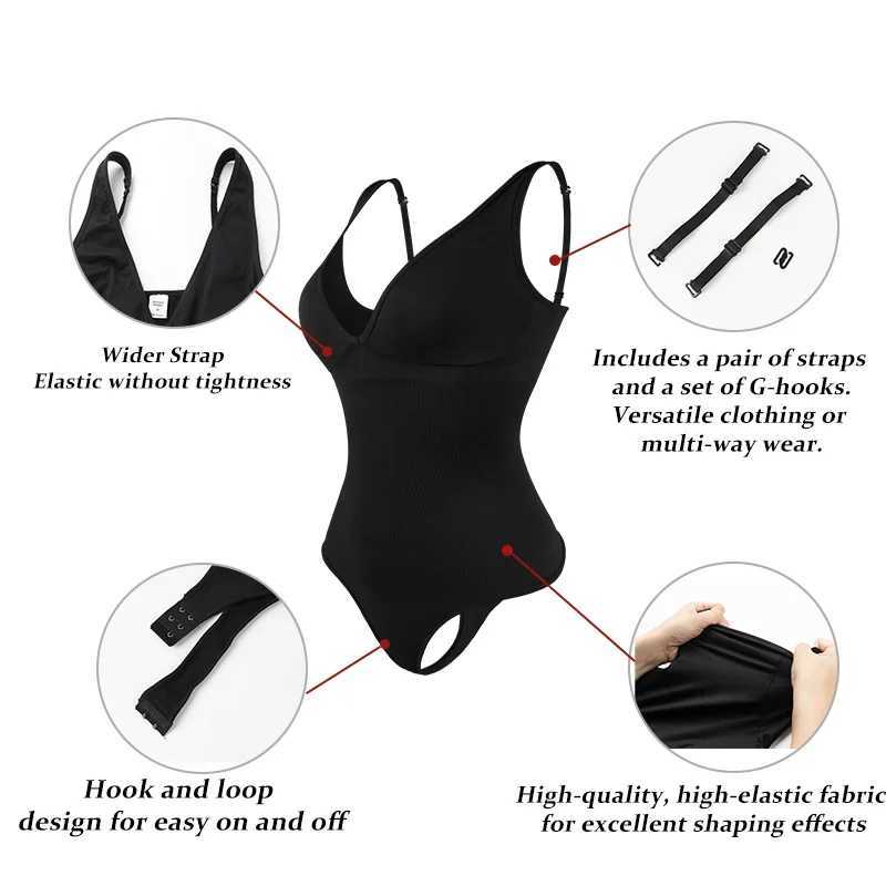 Slimbel Womens Deep V-neck Tight Hanger Top Abdominal Control Adjustable Shoulder Strap Shape Columbia Fajas thong Sexy Hip LiftXJ250325