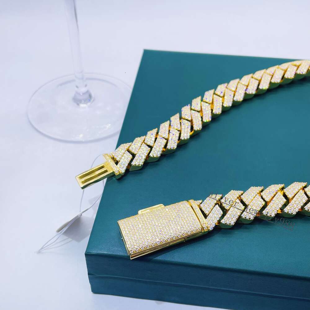 Pass Tester 20mm Gold Plated Iced Out Cuban Link Moissanite Hip Hop Cuban Link Chain for Men