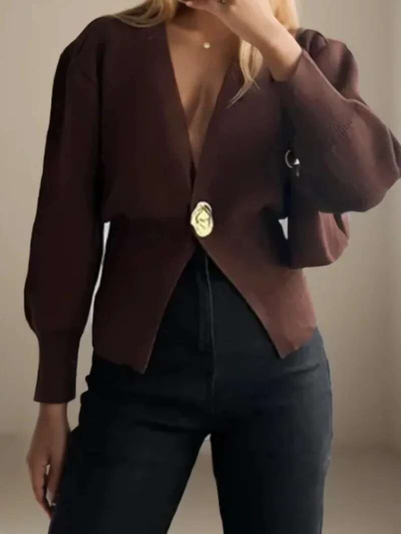 Fashion Elegant Solid Color V-Neck Long Sleeve Cardigan New Autumn Winter Comfortable Casual Knitted Sweater Jackets