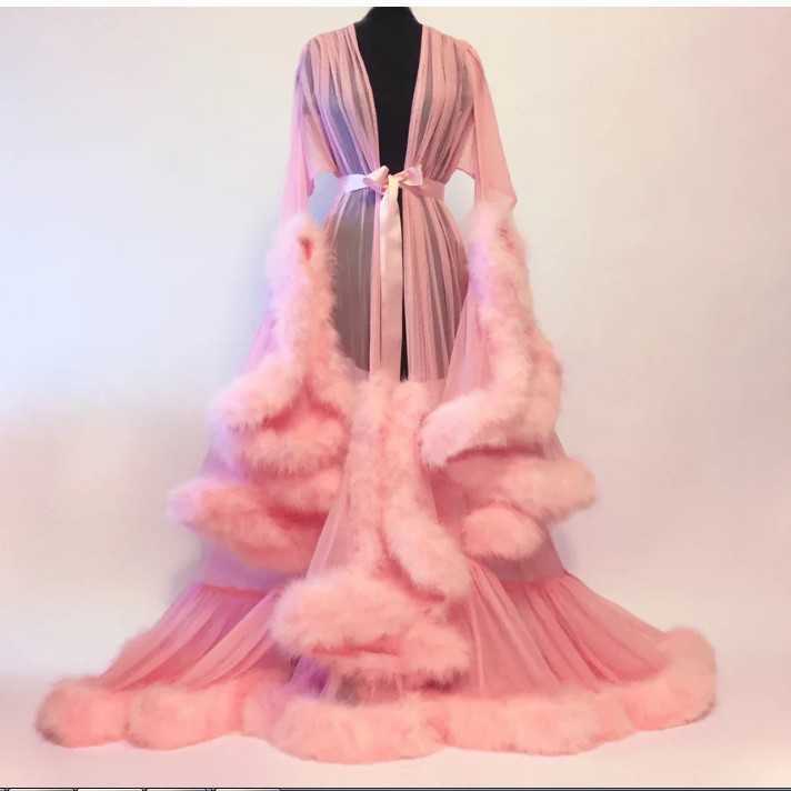 Sexy underwear straight perspective sexy feather trumpet sleeve tailed skirt 250315