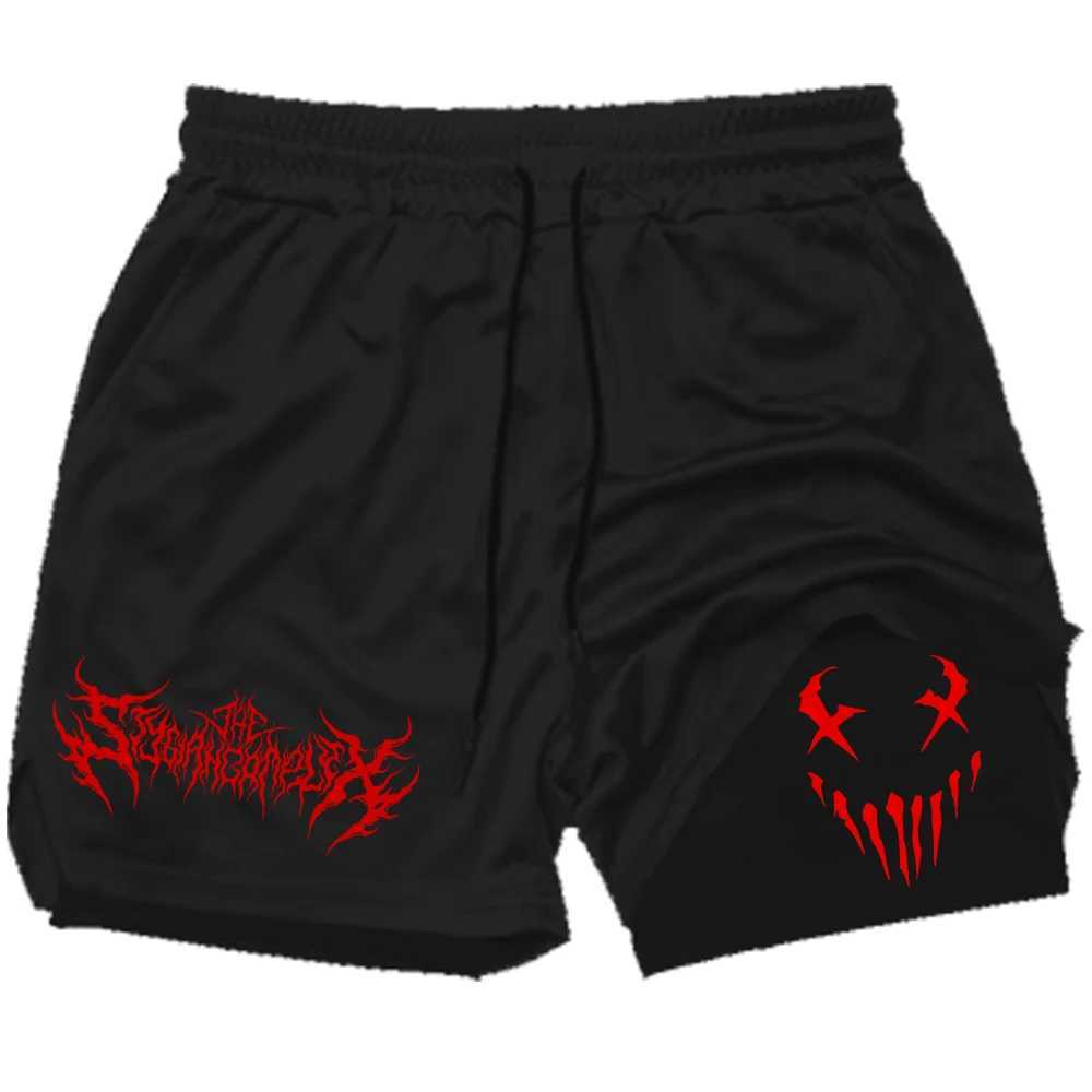 Angry mens running shorts 2-inch double-layer sports shorts sportswear gym fitness shorts training jogging mens clothing W250324