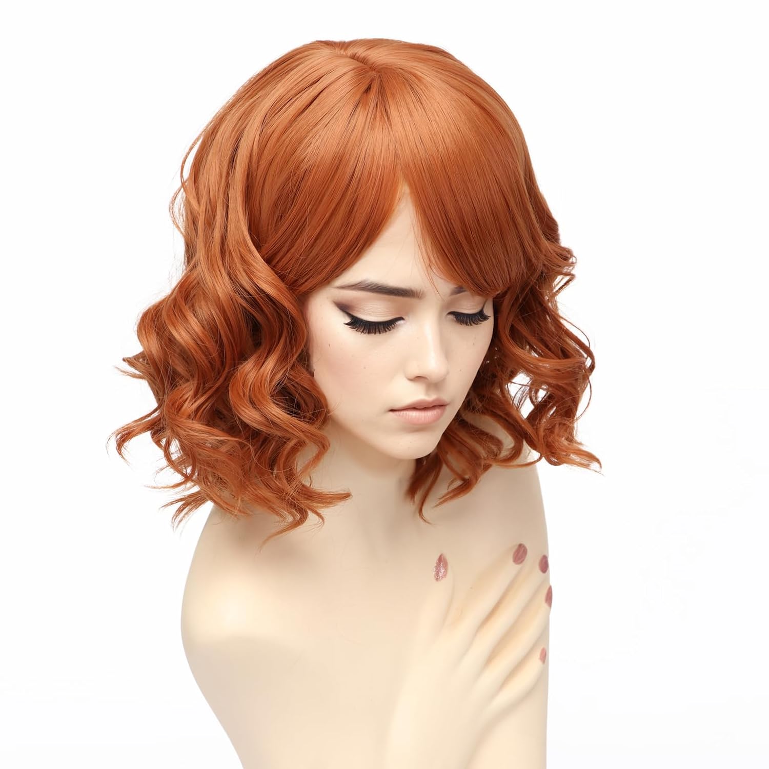 Short Copper Red Wigs for Women wavy Layered Natural Synthetic Wigs Curly Full Head Halloween Costume Cosplay Wig