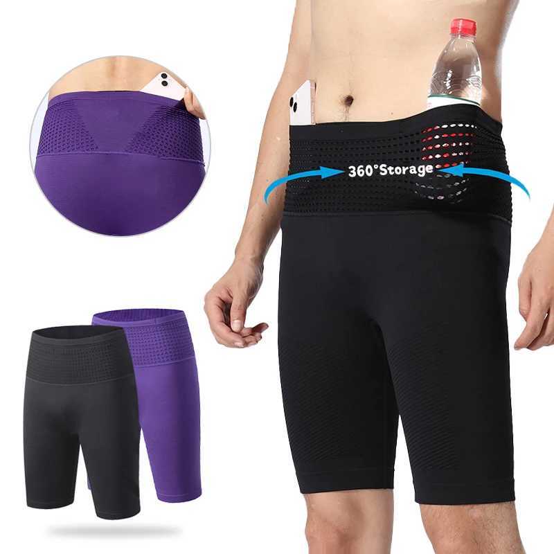 Wrap style mesh waist bag marathon running shorts for women fast drying high elasticity fitness training compression shorts W250324