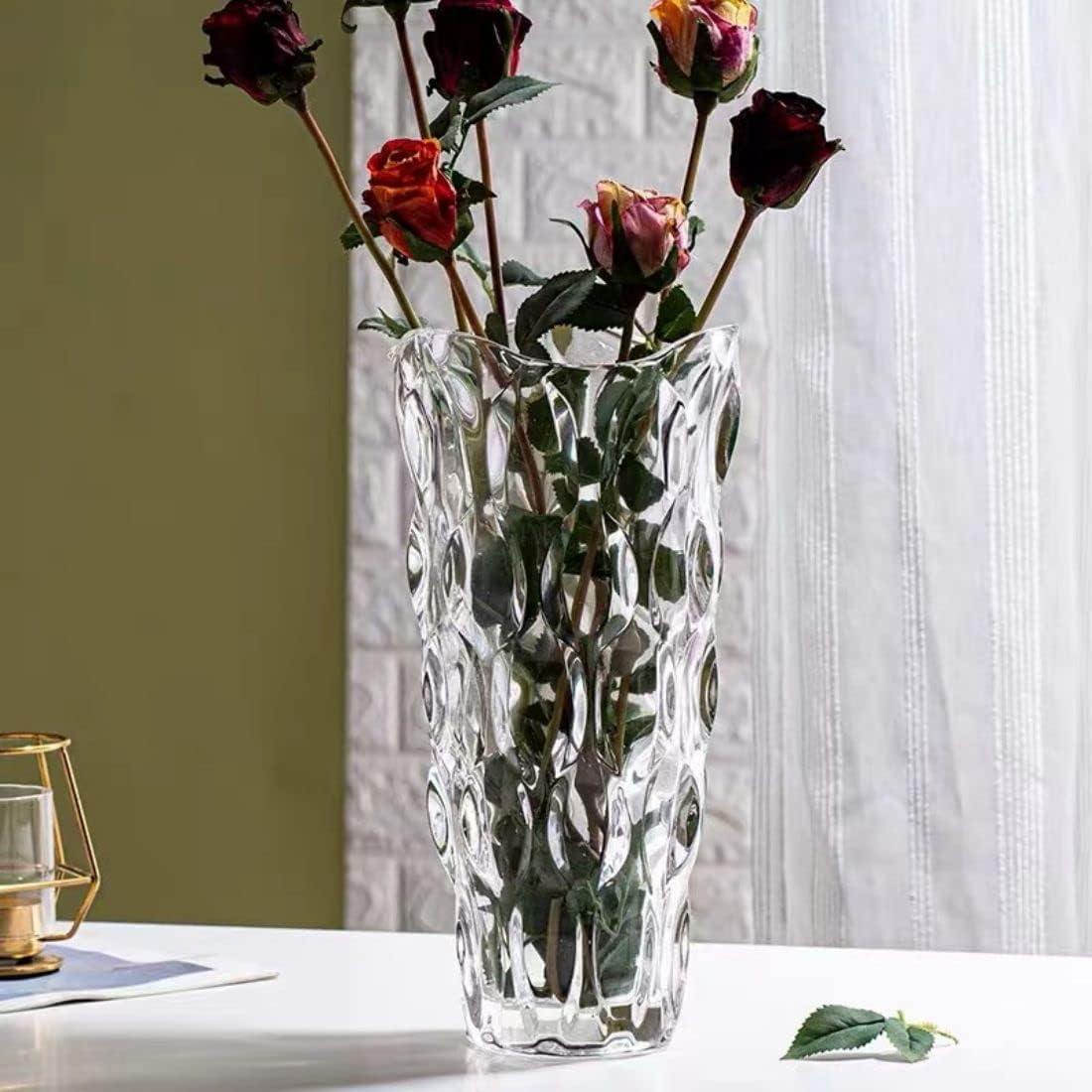Glass Vases for Flower Thickened 3.4 lb Morden vases for Tables Centerpieces, vase for Home Decor Crystal Colorful and Clear Rose Large Vases Christma