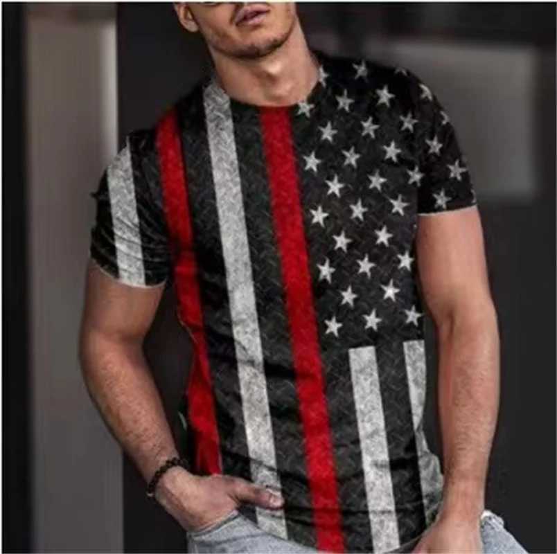 Summer T-shirt Mens Short 3D Printed Fashion Top Casual T-shirt American Flag Harajuku Sleeve Oversized T-shirt Street Clothing W250324