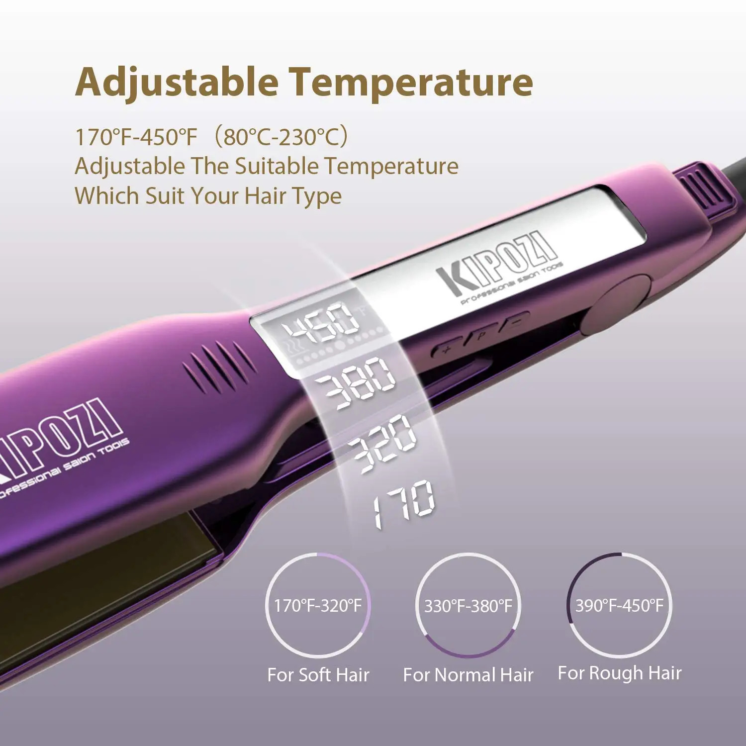 KIPOZI Professional Hair Straightener Flat Iron with Digital LCD Display Dual Voltage Instant Heating Curling Iron Gift 250324