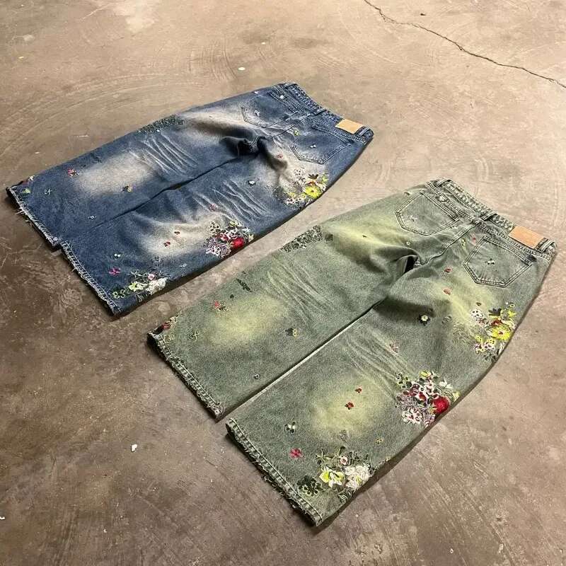 American Oversized Ral Print Straight Women High Street Retro Hip Hop Loose Wash Fashion Hot Girl Casual Y2k Jeans