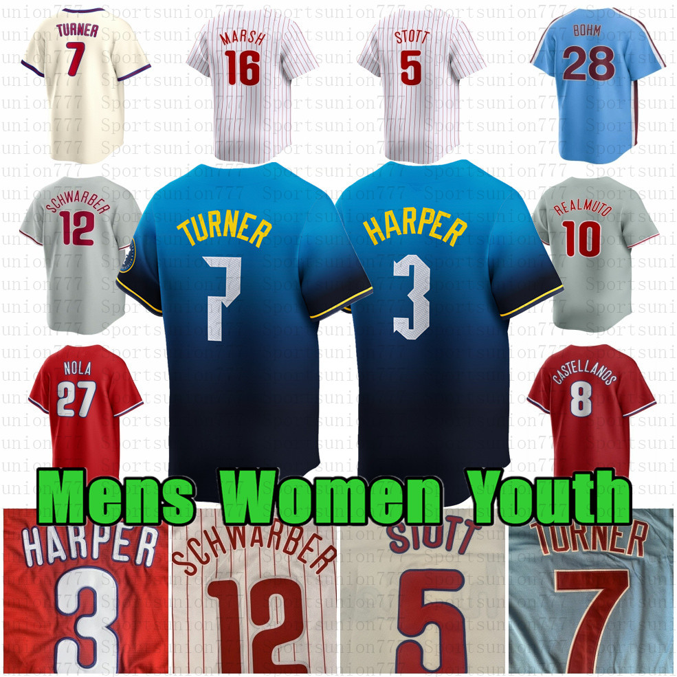 Trea Turner Bryce 3 Harper Baseball Jersey J.T. Realmuto Zack Wheeler Kyle Schwarber Nick Castellanos Bryson Stott Alec Bohm Brandon Marsh Johan Rojas Max Kepler