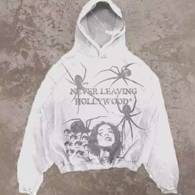 Autumn/Winter Velvet American Hoodie Pullover Y2K Sweater Gothic Spider Print gift for man