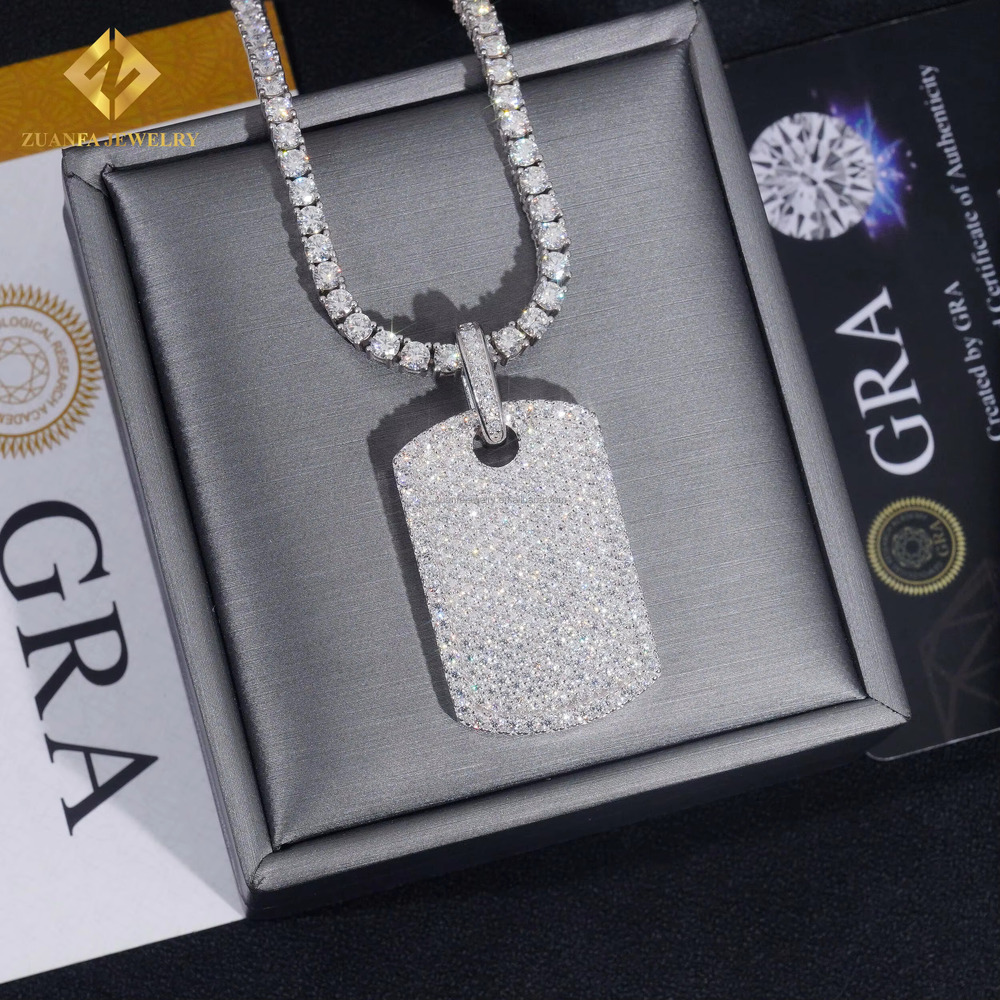 Lowest Factory Price Retail GRA Certificate Fully Iced Out Hip Hop Jewelry 925 Silver Moissanite Diamond Dog Tag Pendant Set