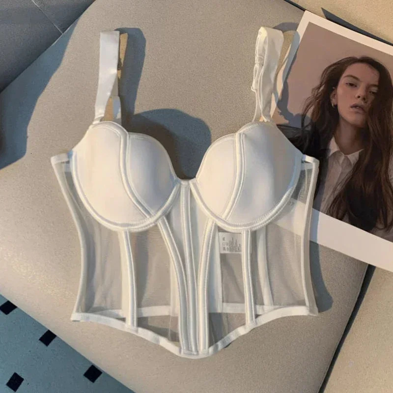 Womens Evening CorsetChic Mesh Fishbone Camisole Inner Wear Outer Wear Corset Crop Top Waist-Tight Sexy Bra White Gopia250324 - view 3