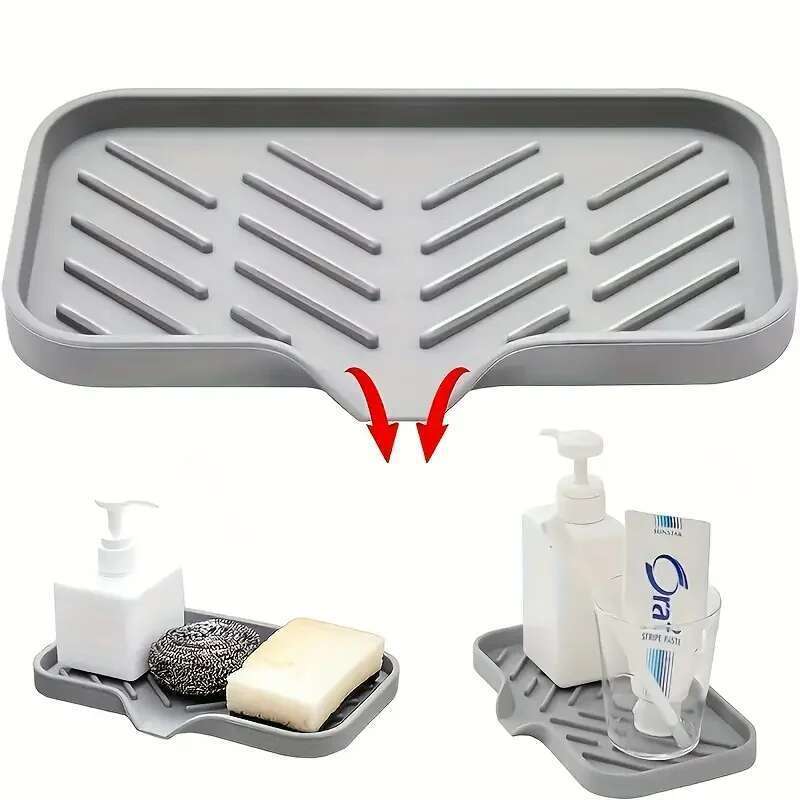 Silicone Faucet Kitchen Soap Dispenser Sponge Drain Pad Sink SplashDrying Mat Countertop Storage Tray SoapTray