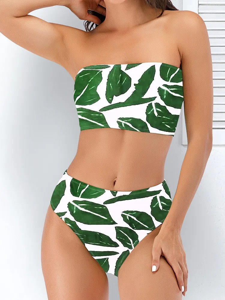 leopard print bikini sexy strapless set fashionable swimsuit womens beachwear high waisted 250321