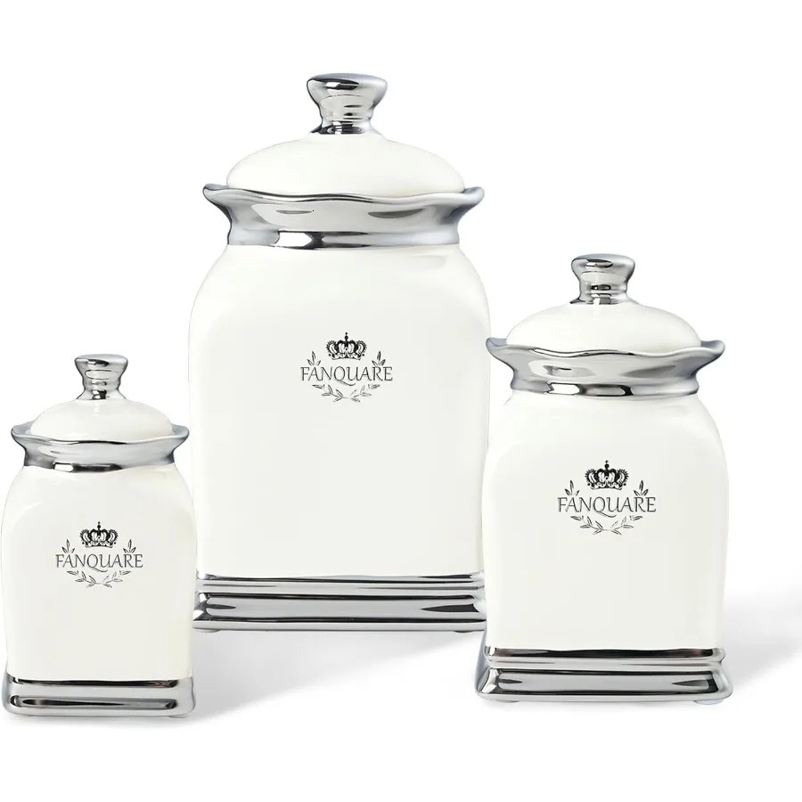 Fanquare white countertop jar set 3in3 size farmhouse tile biscuit and small sugar bowl ceramic decoration 250324