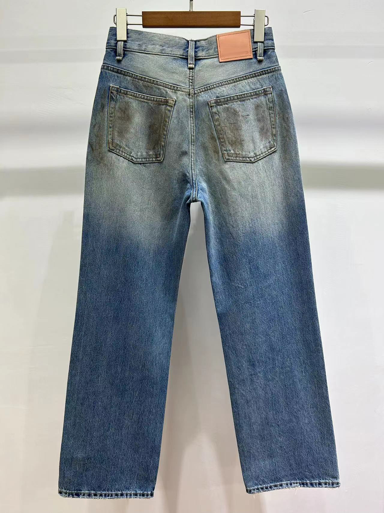 womens Nordic minimalist high waisted loose straight leg dirty pants nostalgic ripped jeans Z260313