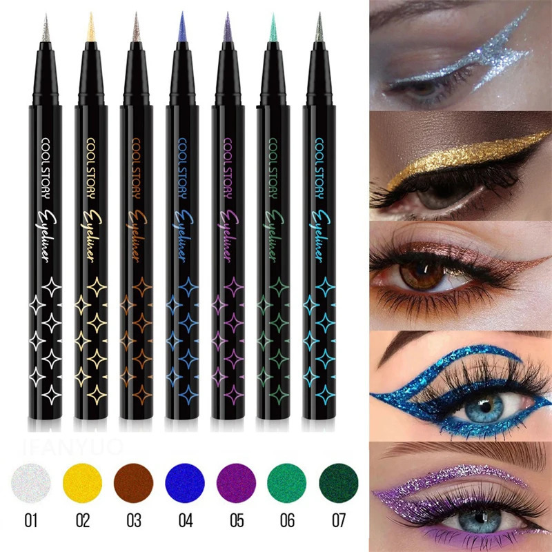 7Colors Glitter Eyeliner Long Lasting Eyeshadow Eyeliner Waterproof Liquid Eyeliner Non-smudge Holiday Parties Makeup Cosmetics 250324