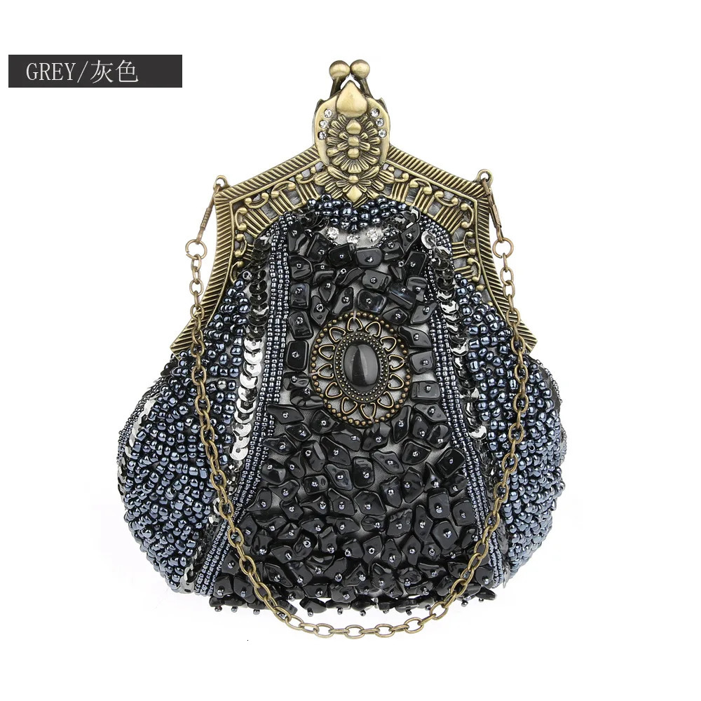 Retro fashion pearl sequin bead clutch womens handbag retro gold bead shoulder bag party evening bag 250320