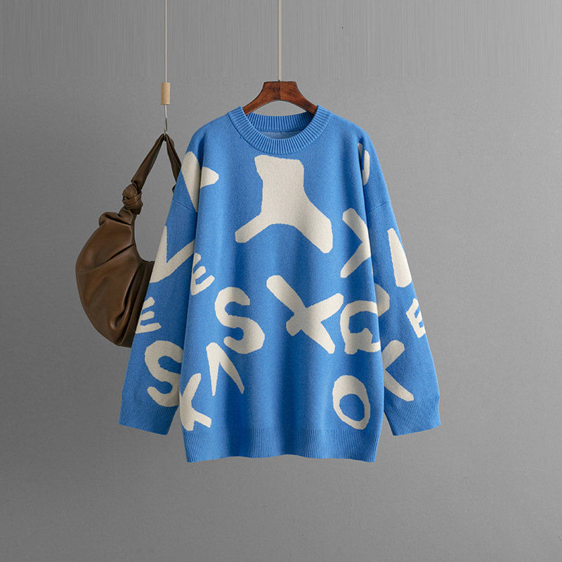 Russia 2024 Autumn/Winter New Knitted Sweater Women's Medium to Long Jacquard Loose Bottom Top