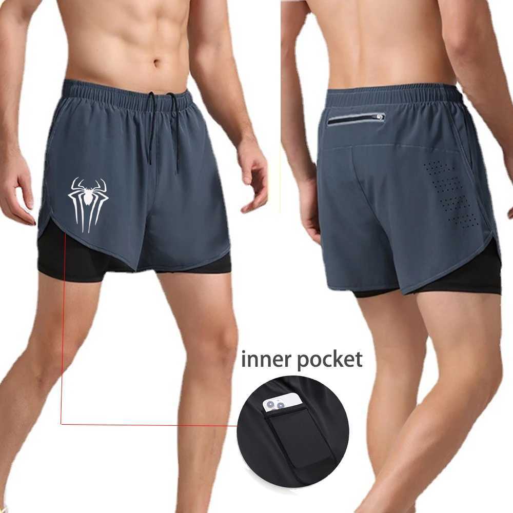 2-inch mens gym shorts fitness quick drying sports performance shorts printed double-layer shorts summer running W250324