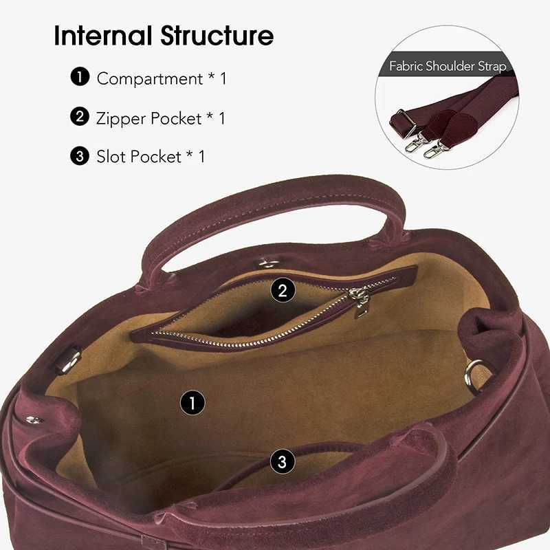 Donna in Natural Suede Burgundy handbag large capacity Chamois top handle handbag suitable for womens work with detachable shoulder straps Z250324