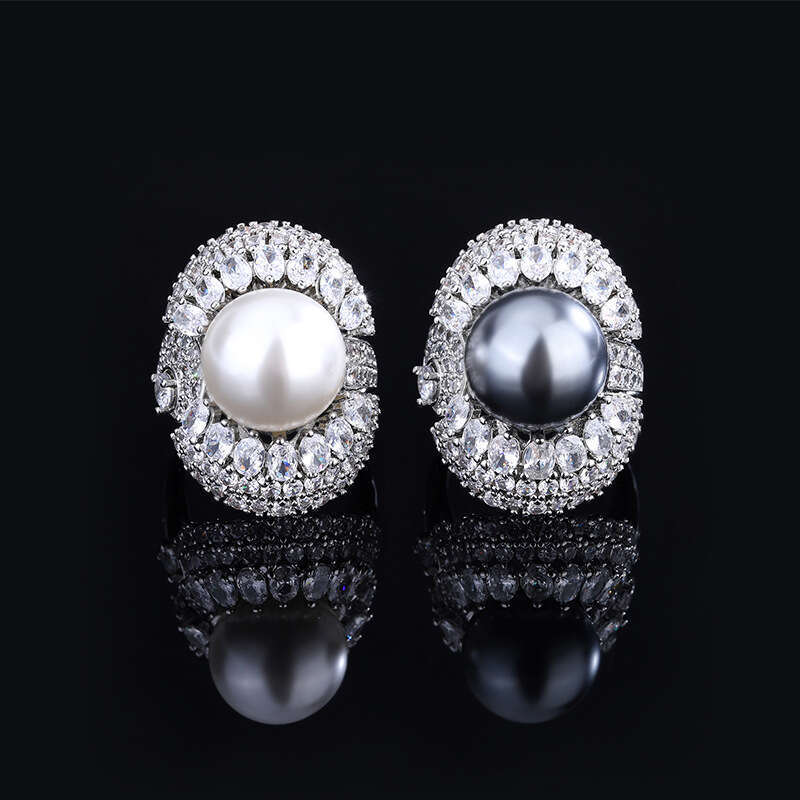 Zhuang Shengsheng Jewelry Copper Plated Platinum New Style Set with Mother oubrey Pearl, Dia, and Charm Women's Ring 14mm