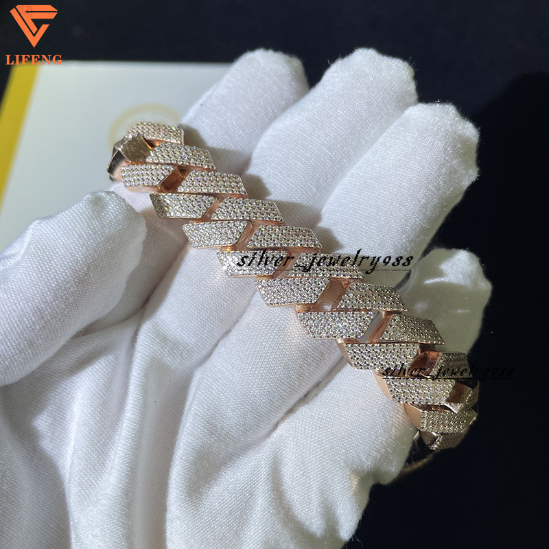 Factory Price15mm Width 925 Solid Silver Iced Out Hip Hop Jewelry Moissanite Cuban Link Chain Bracelet Men