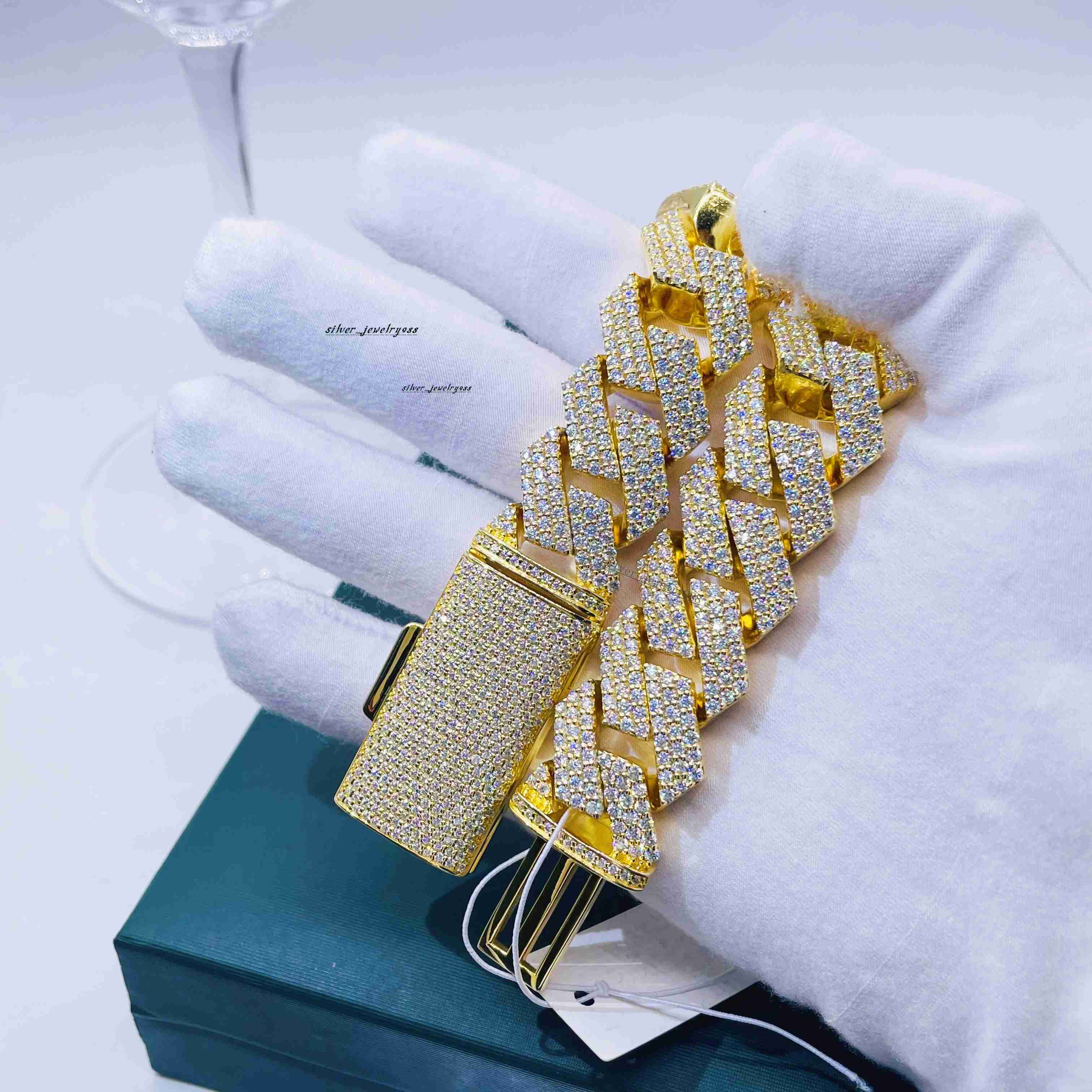 Pass Tester 20mm Gold Plated Iced Out Cuban Link Moissanite Hip Hop Cuban Link Chain for Men