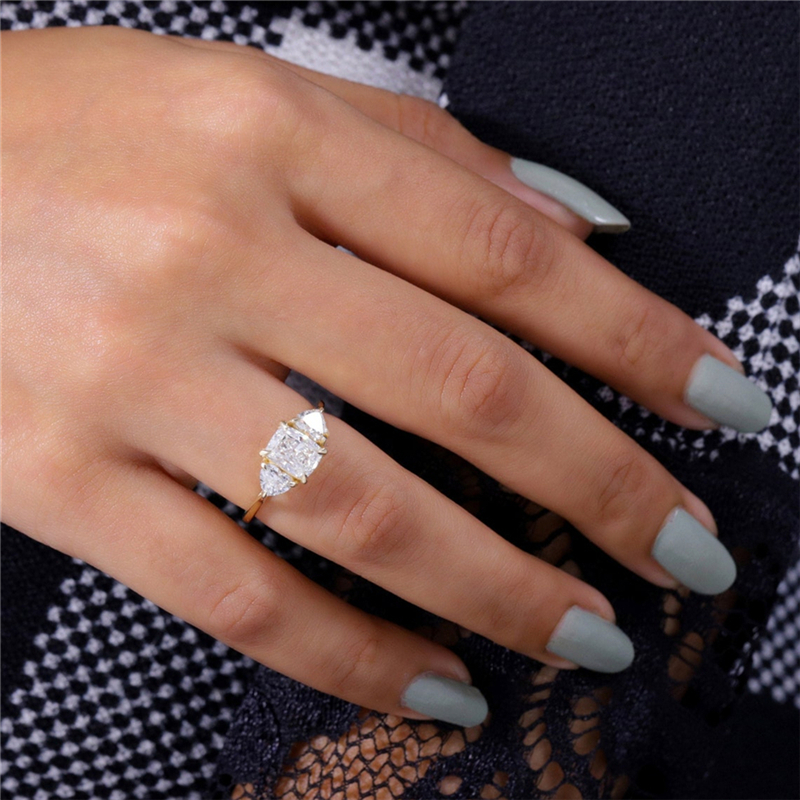Jewelry 1.0 Carat Radiant Cut Lab Diamond Engagement Ring For Women 14K Real Gold Two Heart Wedding Womens Gold Ring Fashion Design HPHT Diamond