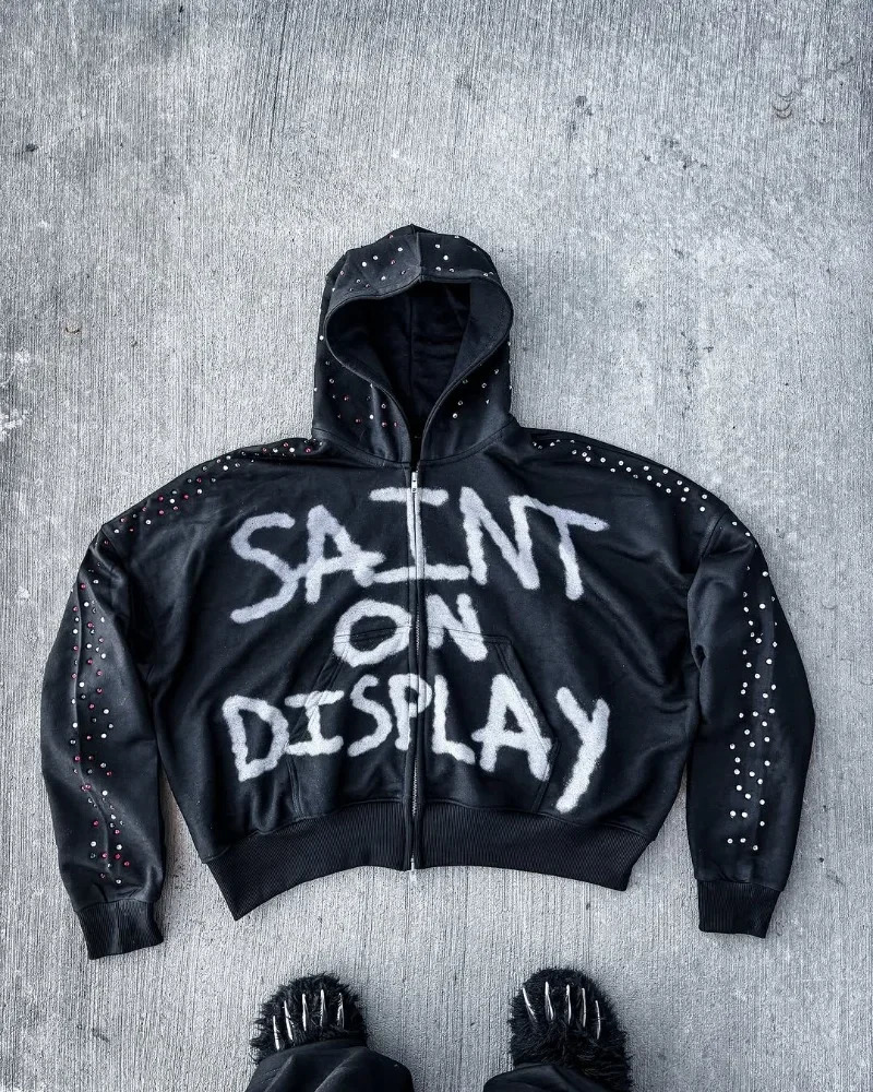 Harajuku Retro Trendy Cartoon Letter Printing Super Large Hoodie Mens Y2k American Street Fashion Zipper Sweatshirt Womens 250318