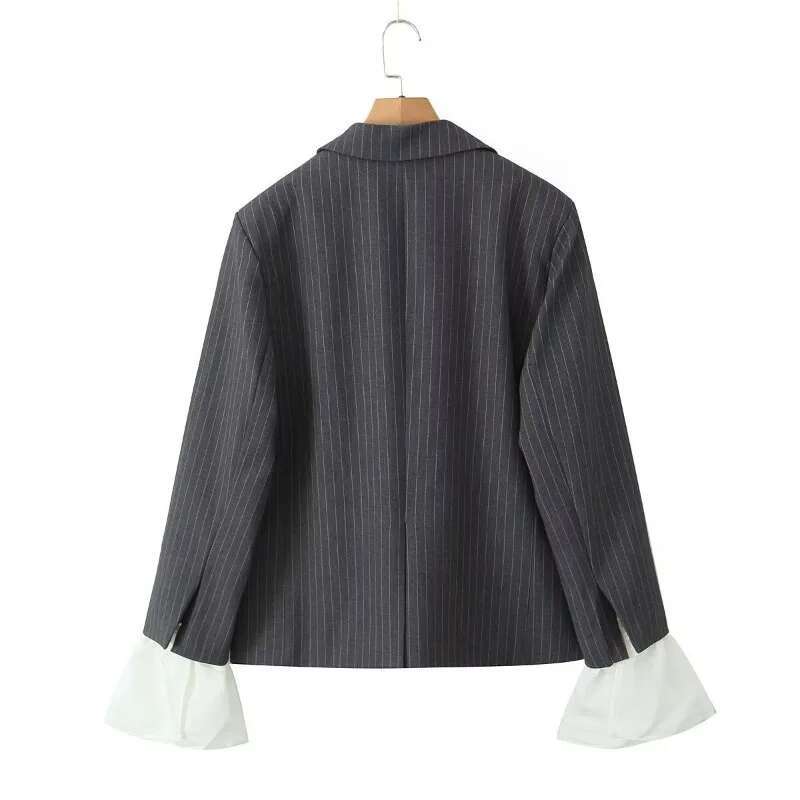 Autumn Women's Detachable Splice V Neck Woman Coats Fashion Striped Loose Long Sleeve Blazer Jacket Women Suit