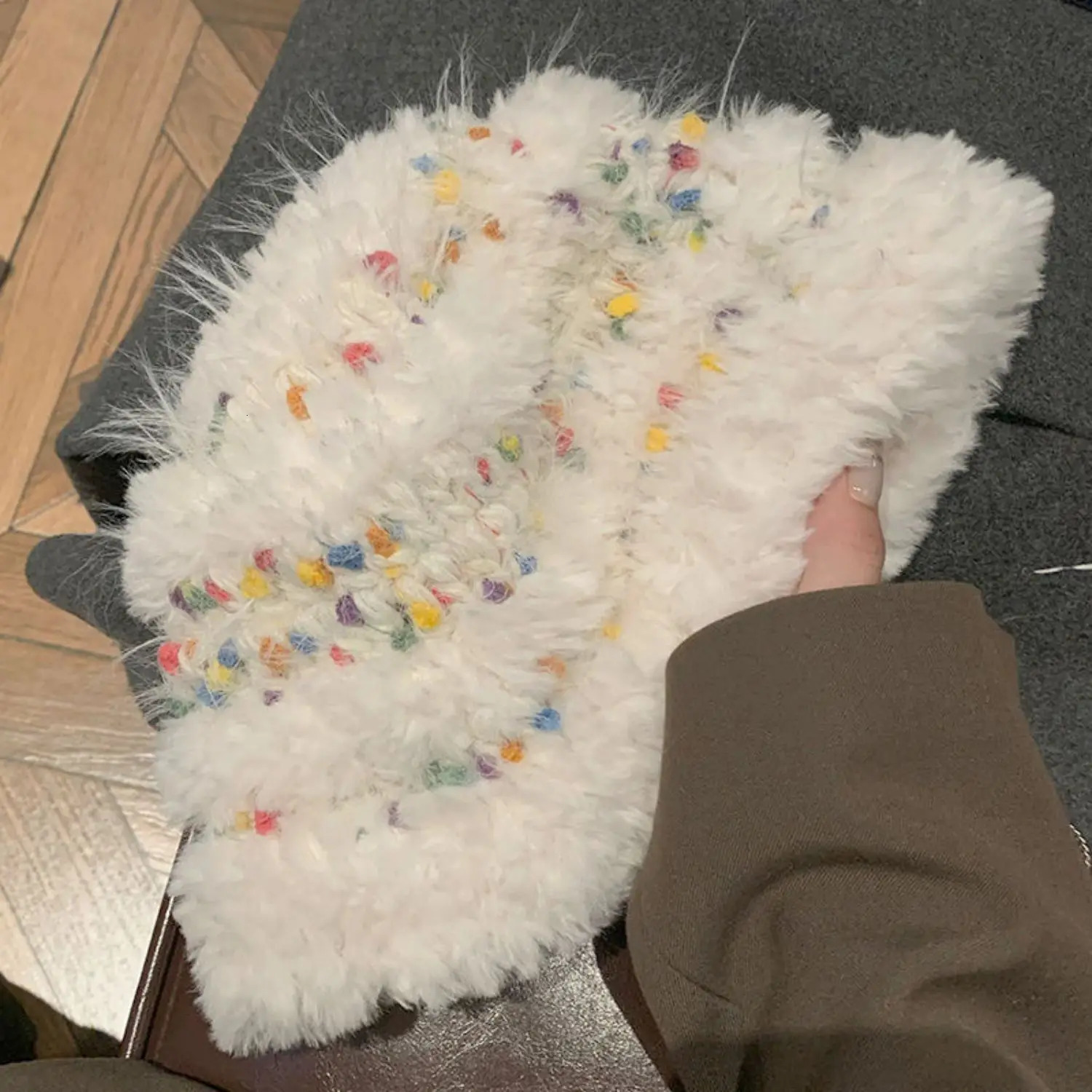 outdoor thickened warm Rainbow Bean Fisherman Hat White Solid Fluffy fishing knit hat for ladies Winter 250320