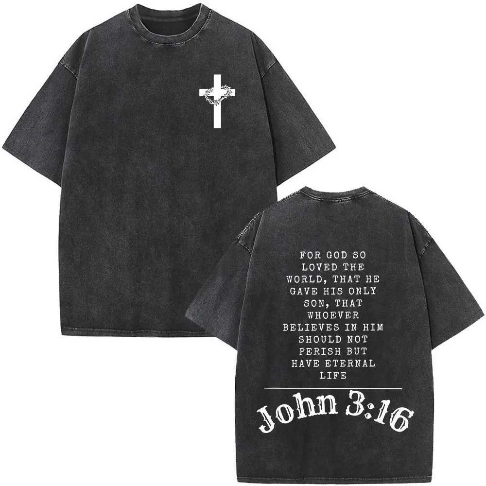 Christian Jesus Faith Over Fear Bible Verse Wash T-shirt Mens Retro Oversized T-shirt Harajuku Cotton T-shirt W250324