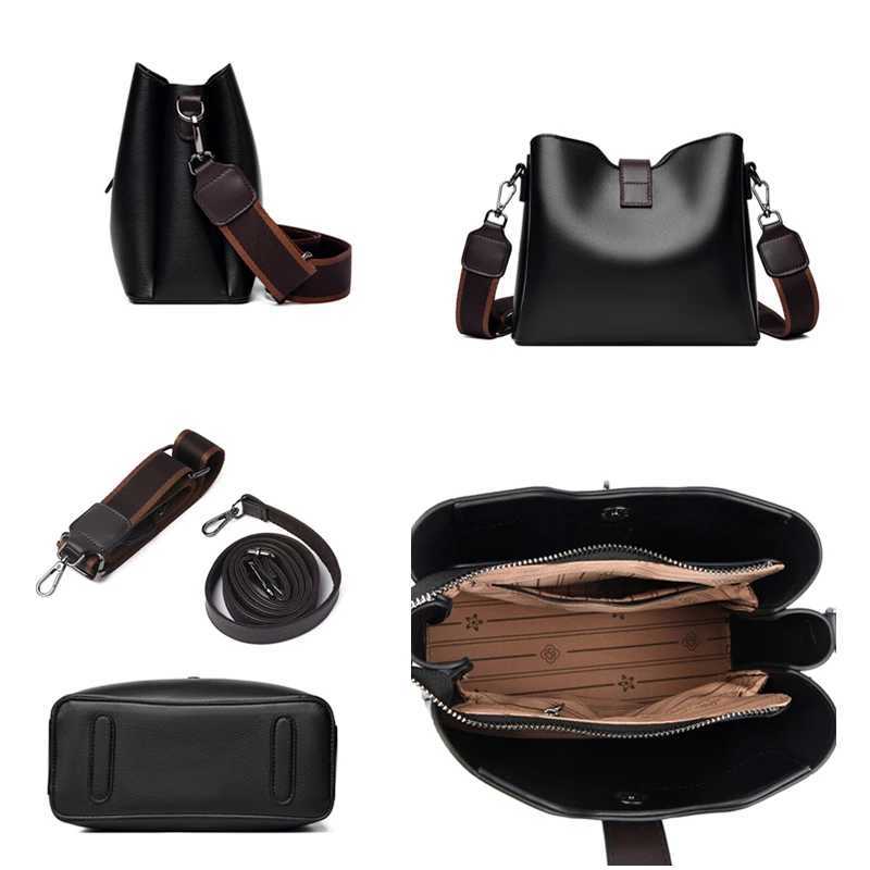 High quality oil wax leather bucket bag 2024 womens handbag large capacity shoulder bag fashionable lock grip cross body bag handbag Z250324