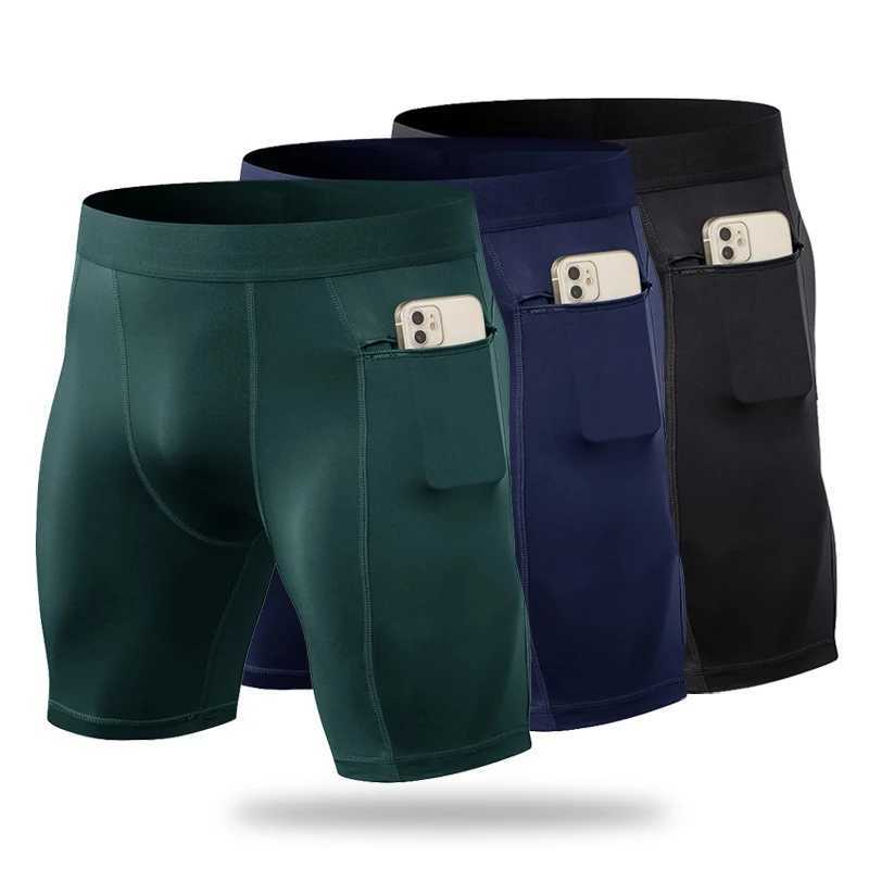 Mens fitness shorts with zippered pockets for professional sports running training Wicking quick drying elastic tight shorts W250324