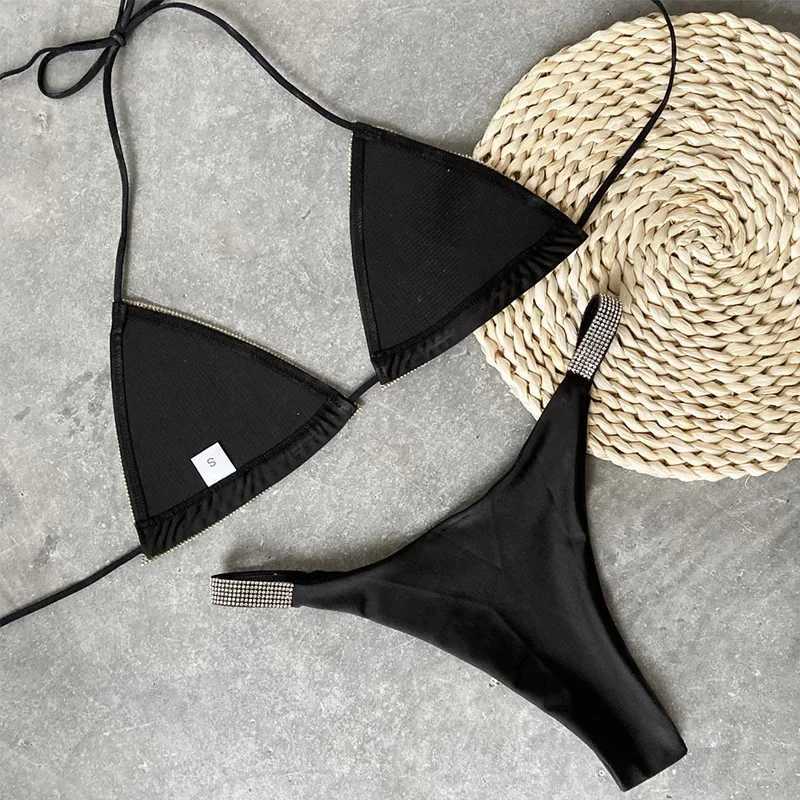 Halter Jeweld Sequins Diamond Bikini Womens Swimsuit Fa Swimsuit Two Piece Bikini Set Mini SwimsuitXJ250324