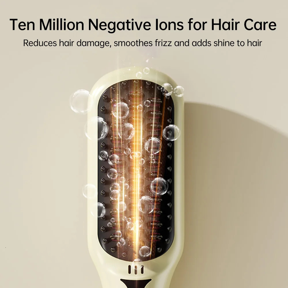 Hair Straightening Brush Negative Ion 2 In 1 Hair Straightener Heating Comb Multifunctional Hair Curler Curling Iron Stying Tool 250324