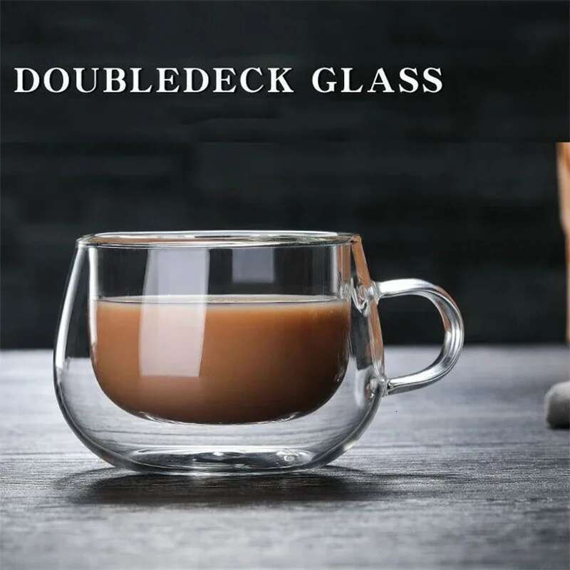 150-350ml Heat Resistant High Borosilicate Mug Double Wall Glass Coffee with Handle Milk Water Cup Clear Cups Gift