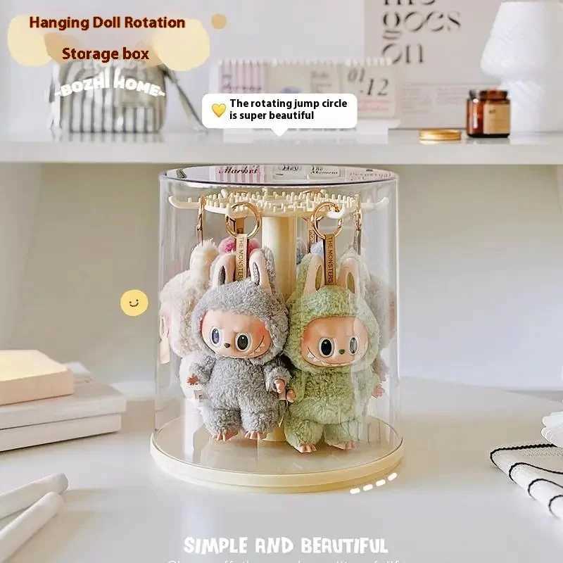 Decorations For Labubu Dolpendant Display Box Rotating Transparent Labubu Doll Handmade Storage Display Stand Decorat OrnamentsC250325