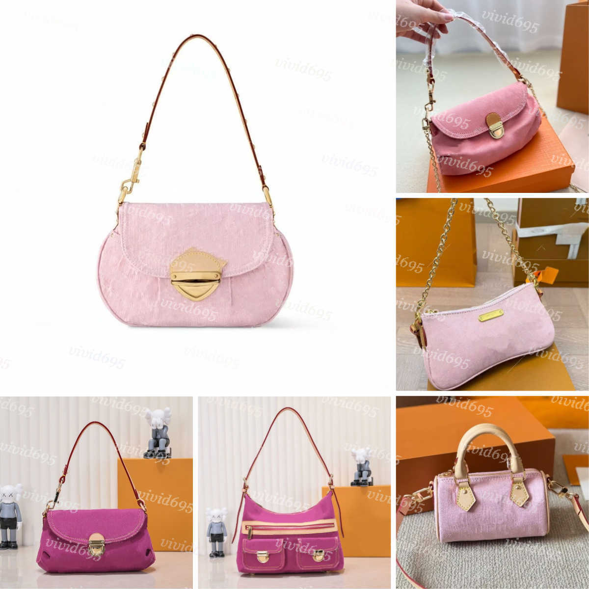 Luxury pink jean bag pink denim shoulder Hobo Crossbody Bag handle shopping cluth Drawstring Bucket Tote Pochette purse Underarm Handbag With Strap