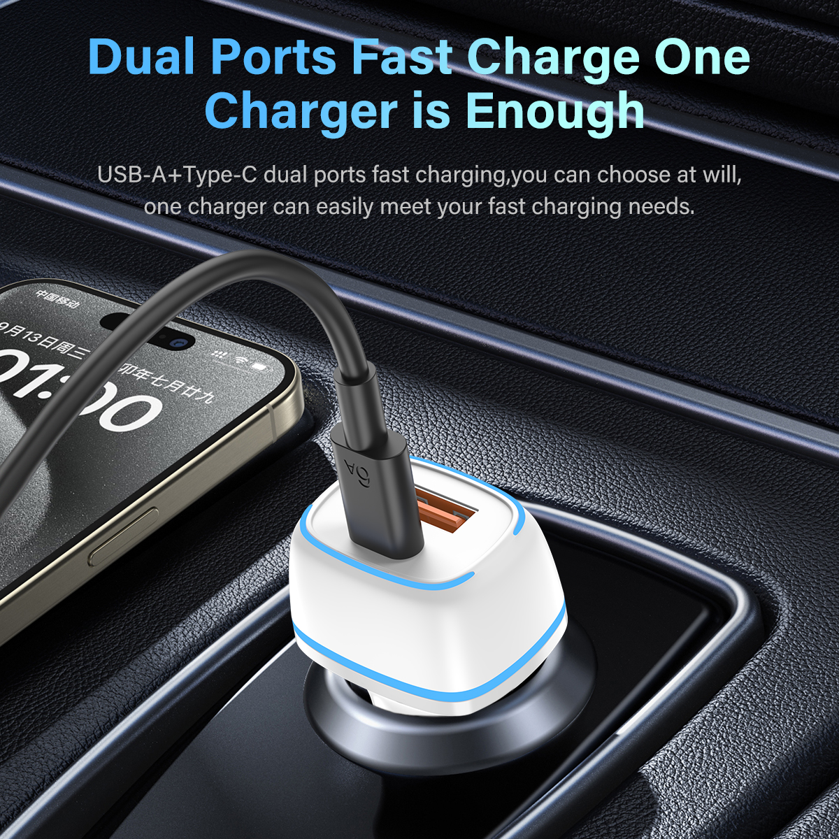USA STOCK ESEEKGO C-15BT fast charging 38W LED QC3.0+PD20W Car Charger With Retail Package ship in 2 days (WHITE)