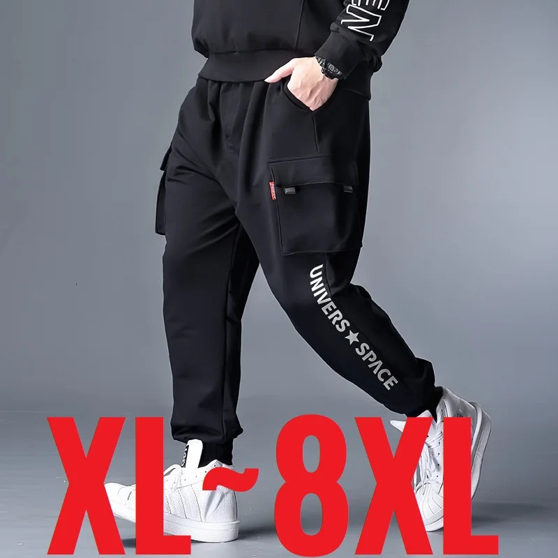Large size mens cargo pants with stretch for runners spring and summer loose pockets fashionable plus large fat 8XL 250322