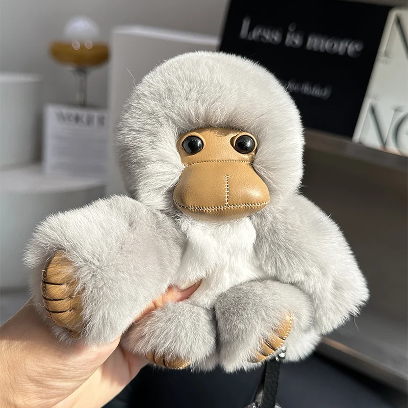 14CM Lucky Little Monkey Cute Rex Rabbit Hair Long Arm Monkey Car Keychain Pendant Cute Pompom Plush Doll Bookbag Pendant Gift 250322