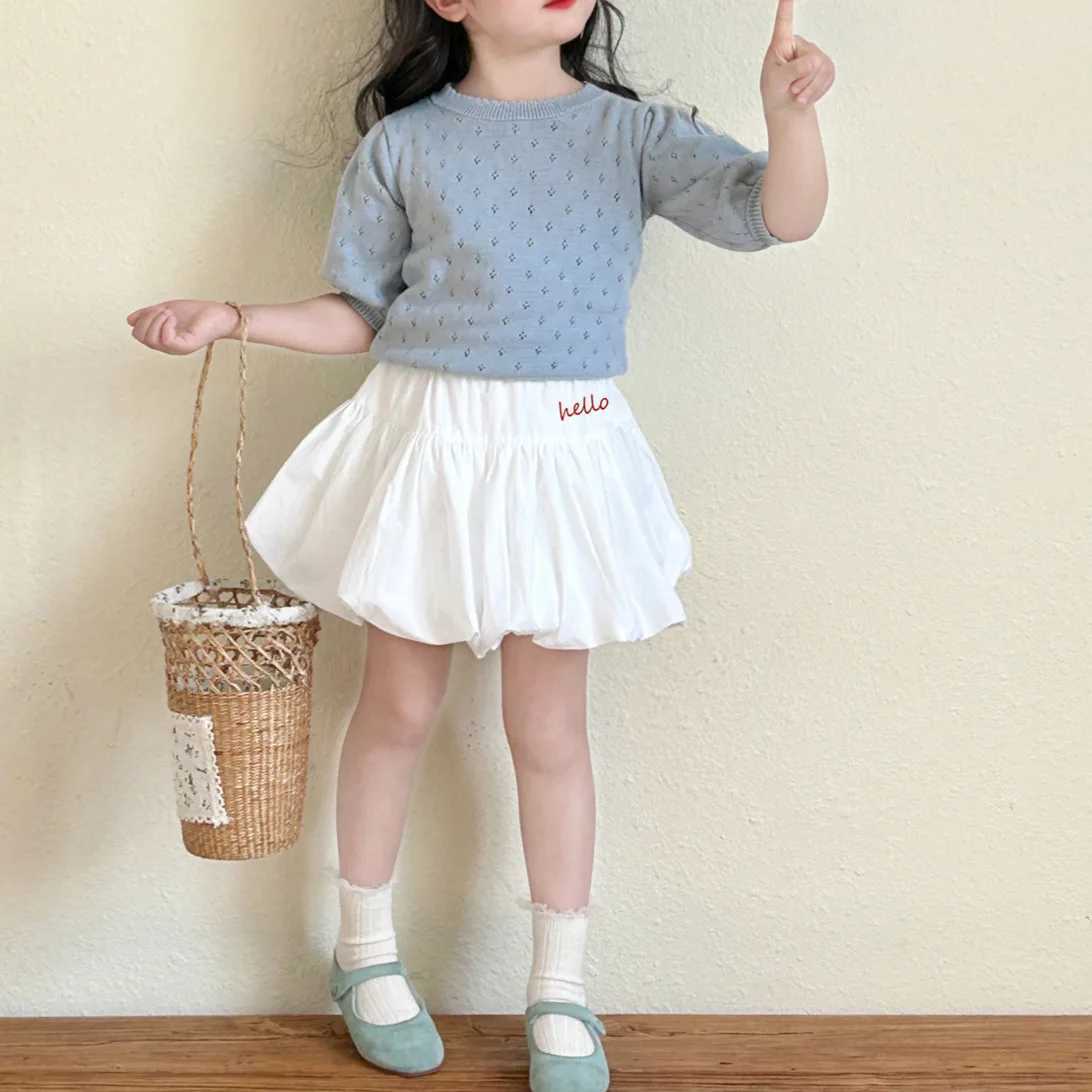 Spring 2025 New White Flower Bud Girl Half length Skills Korean Letter Embroidery Baby Dress and PantsT250325