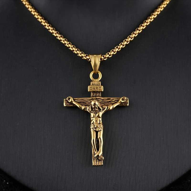 Religious Jesus Cross Stainless Steel Necklace Mens Fashion Gold Silver Cross Pendant with Chain Necklace Jewelry Gift W250325