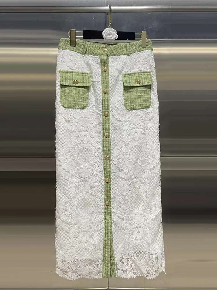 Hollow Out Embroidery Two Piece Set For Women Lapel Short Sleeve Tops High Waist Long Skirts Slimming Sets Female Fashion