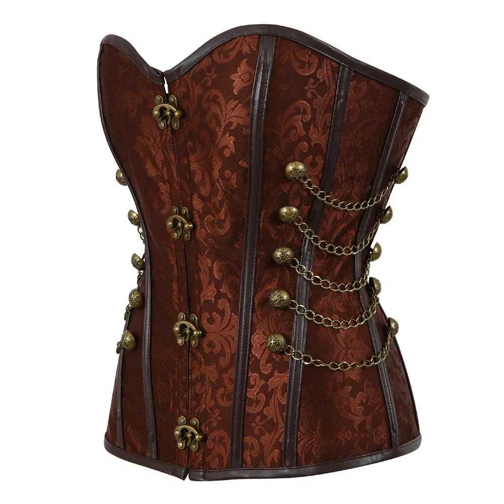 Womens Corsair Corset Leather Gothic Corset Plus Size Steampunk Steel Skeleton Corset Chain Carnival Party Costume W250325