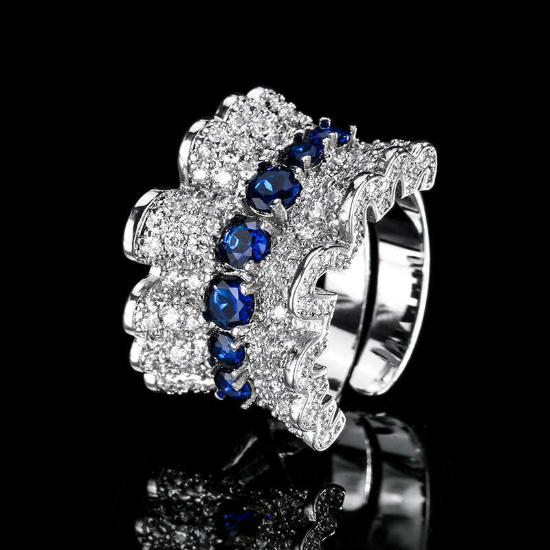 Zhuang Shengsheng Jewelry Copper Bottom Gold Plated Simulated Red Corundum Finger Wind pleated Skirt Inlaid Diamond Row Ring