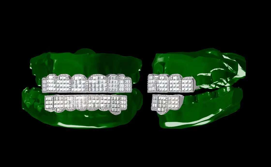 Custom Made Silver Grills Mixed Round Cut Princess Cut VVS Moissanite Prong Set Diamonds Gold Dental Perm Cut Teeth Grillz